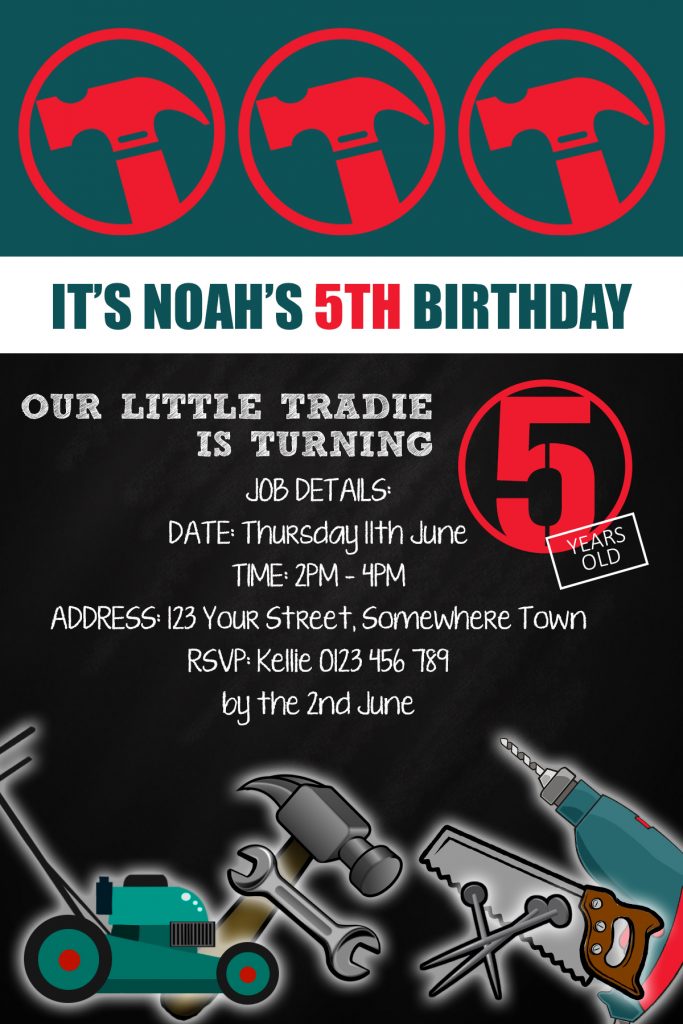 Bunnings themed birthday party invitations