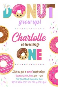 personalised girls donut doughnut birthday party invitation invites