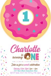 personalised girls donut doughnut 1st birthday party invitation invites