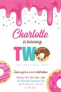 personalised girls donut doughnut 2nd birthday party invitation invites