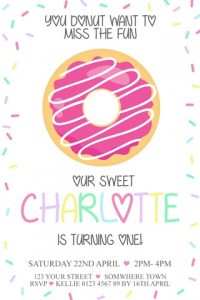 personalised girls donut doughnut birthday party invitation invites