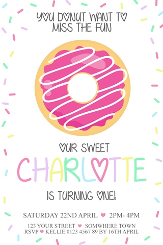 donut doughnut birthday invitation