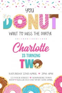 personalised girls donut doughnut birthday party invitation invites