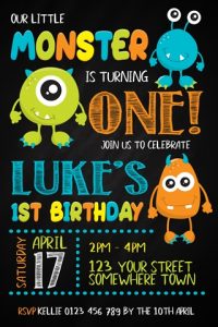 little monster boys and girls birthday party invitation
