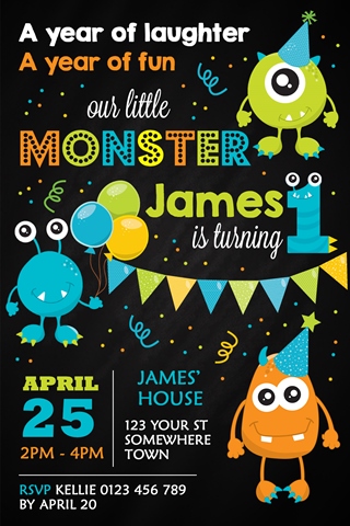boys monster birthday party invitation