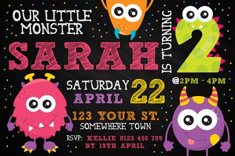 cute girls monster birthday party invitations