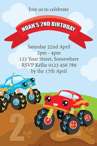 boys monster truck birthday invitations