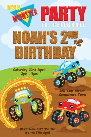 boys birthday monster truck invites