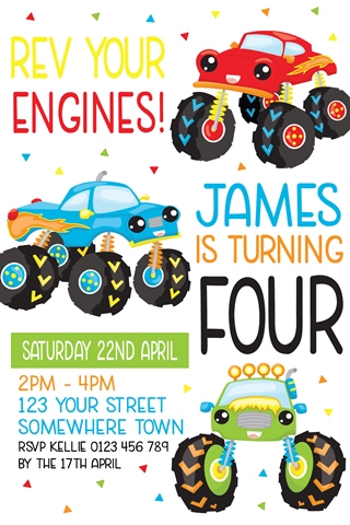 boys monster truck birthday invitations