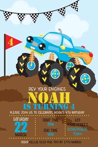 monster truck invitations