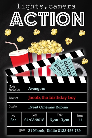 personalised boys red popcorn movie night birthday invitation invite