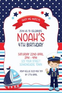boys sailor navy nautical birthday party invitations