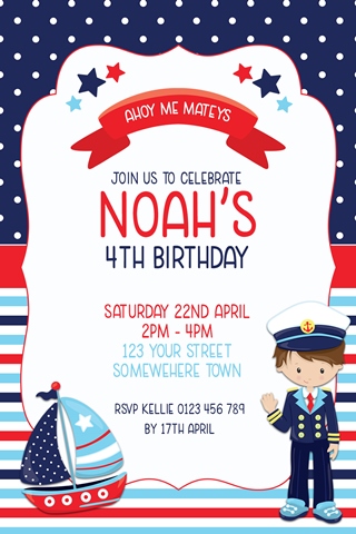 boys sailor navy nautical birthday party invitations