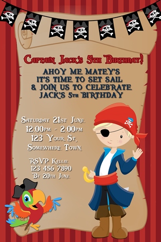 boys pirate invite invitation