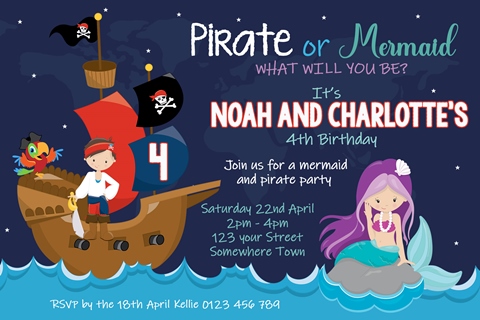 pirate and mermaid invitation