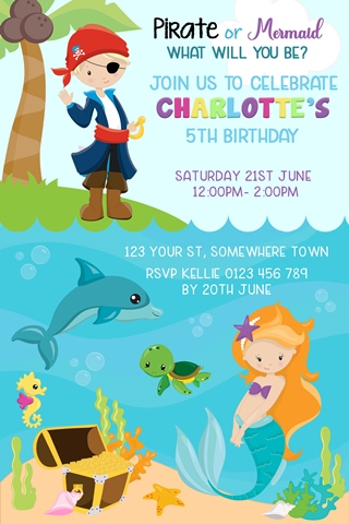 pirate and mermaid invitation