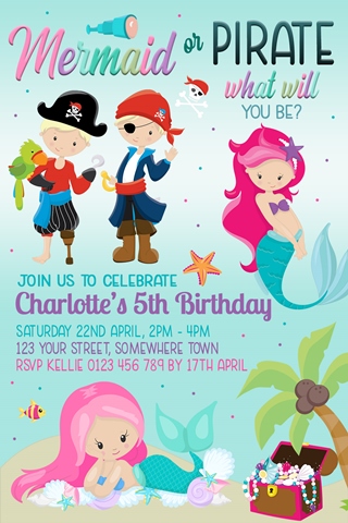 pirate and mermaid invitation