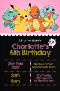 girls pokemon birthday party invitation