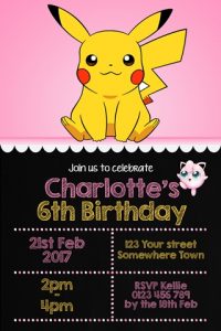 girls pokemon pikachu birthday party invitation