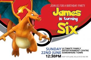 pokemon charizard birthday party invitation