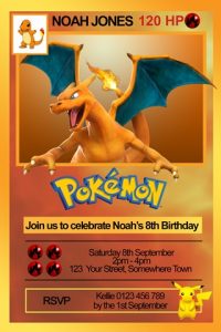 pokemon charizard birthday party invitation