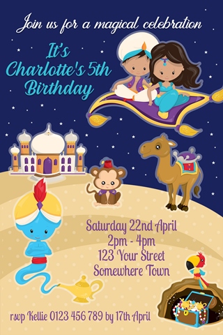 Prince Aladdin and Jasmine birthday invitation