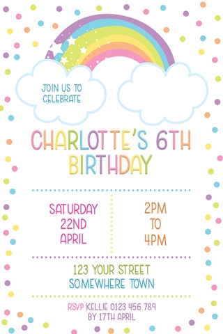 girls pretty cute pastel rainbow invitation