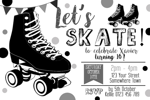 boys rollerskating birthday party invitations invites