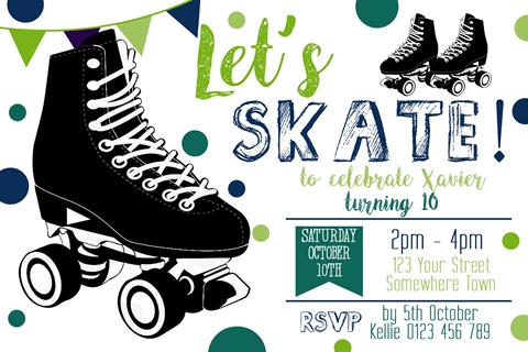 boys roller skating birthday part invitations invites