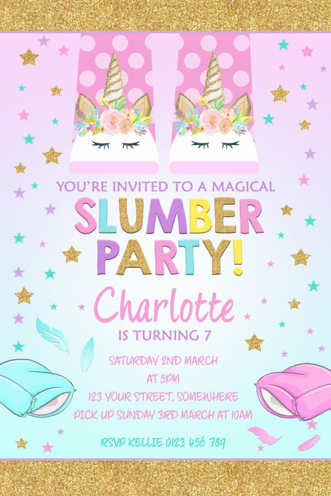 girls sleepover slumber party invitation