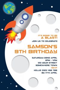Space moon planet birthday party invitations
