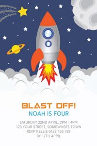 Space rocket birthday party invitations