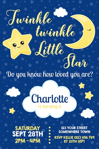 Twinkle Twinkle little star boys girls invitation