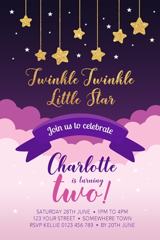 Twinkle Twinkle little star girls invitation