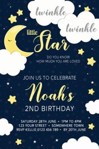 personalised Twinkle Twinkle little star moon boys girls 1st birthday invitation