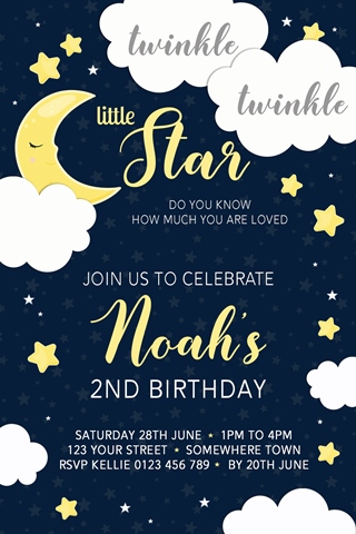 Twinkle Twinkle little star boys girls invitation