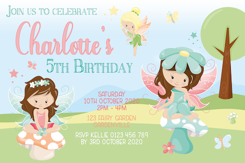 Girls fairy garden birthday party invitation invite