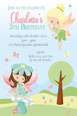 Girls fairy garden birthday party invitation invite