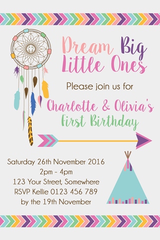 personalised girls boho dream catcher birthday invitation invite