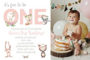 personalised Girls boho woodland animals birthday invitation invite with photo