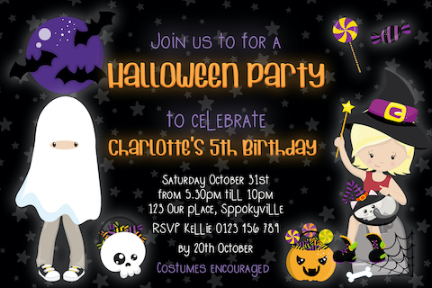 halloween birthday party dress up invitation