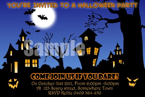 Halloween party invitations invites scary moon