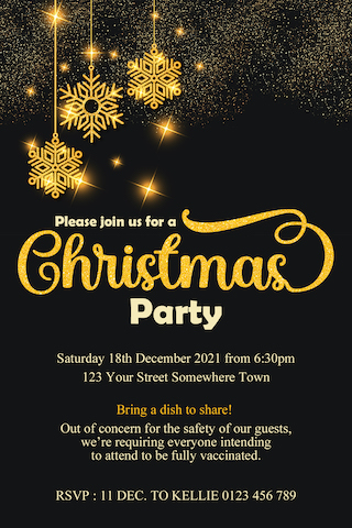 personalised gold black Christmas invitation invite