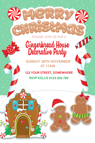 personalised gingerbread Christmas invitation invite
