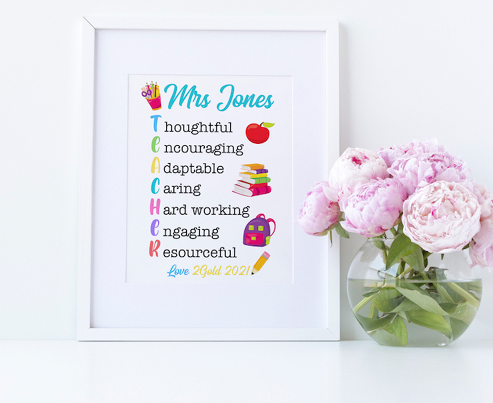 customised teacher appreciation poem end of year gift