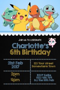personalised boys pikachu pokemon birthday invitation invite blue