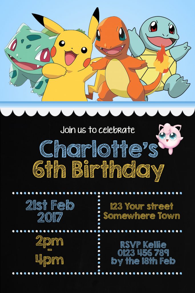 boys pikachu pokemon invitation