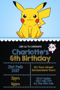 personalised boys pikachu pokemon birthday invitation invite