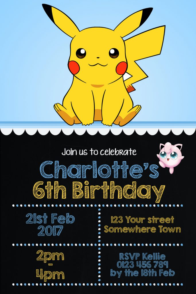 boys pikachu pokemon invitation