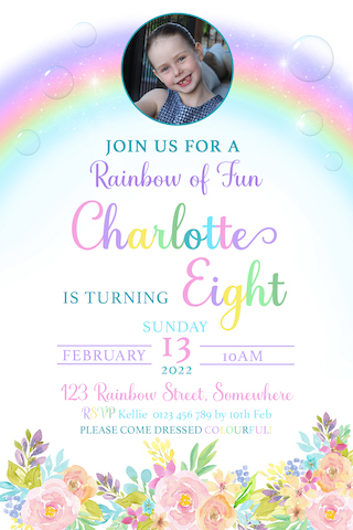 personalised pastel rainbow cloud birthday party invitation invite